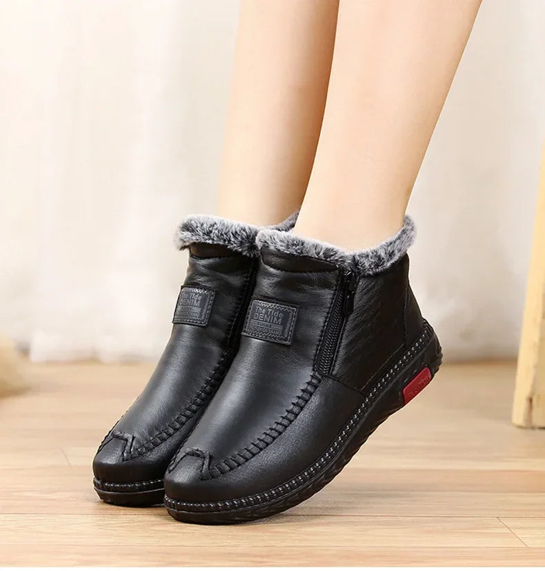 2024 Women's Boots Plush Female Shoes Anti-slip Womens Snow Boot Winter Cotton Leather Shoes Casual Ankle Boots Botas Mujer