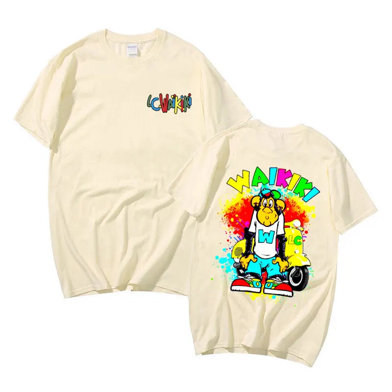 Funny Lc Waikiki Monkey Electric Bike Graphic Tshirt Men Women Fashion Casual T-shirt Male Summer Oversized Short Sleeve Tees