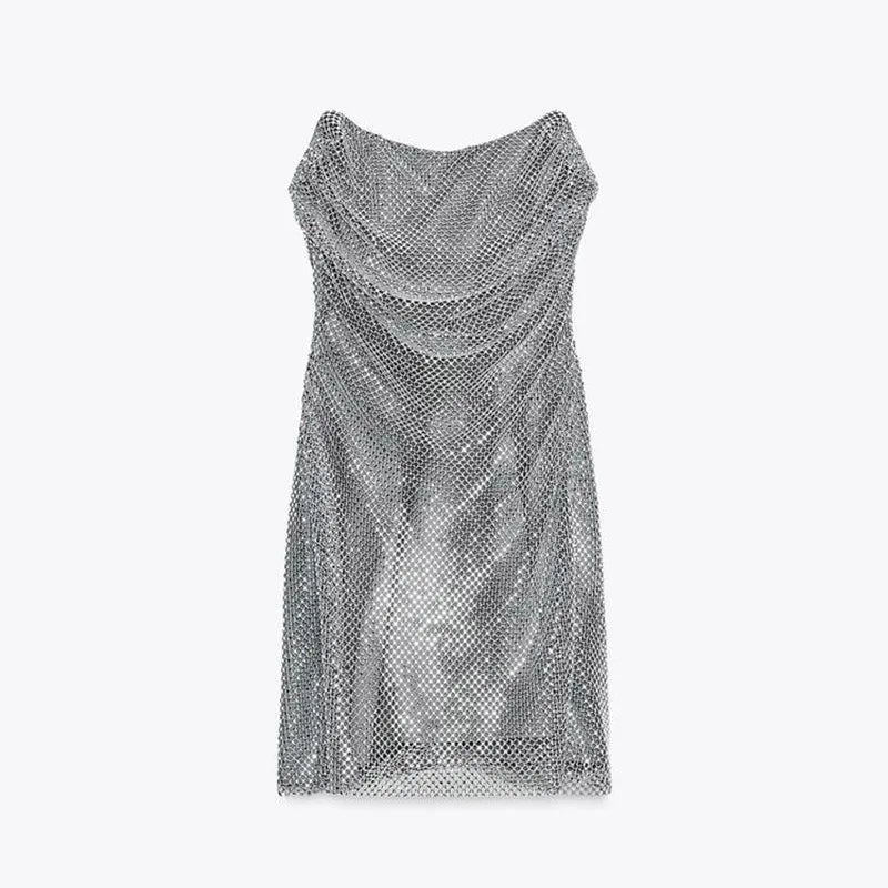 Fashion Rhinestone Party Dresses Chic Female Sleeveless Glitter Backless Hip Package Dress 2025 New Crystal Women Evening Robe