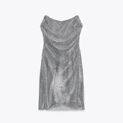 Fashion Rhinestone Party Dresses Chic Female Sleeveless Glitter Backless Hip Package Dress 2025 New Crystal Women Evening Robe