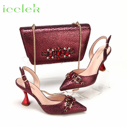 New Arrivals Special Design Pink Color African Women Shoes and Bag Set Pointed Toe Sandals for Wedding Party