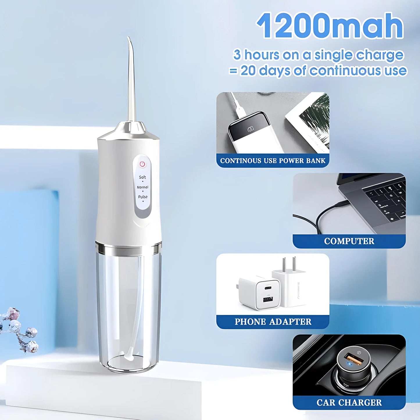 Rechargeable Oral Irrigator Portable Dental Irrigator Water Flosser 3 Models Jet Nozzles Water Teeth Pick Flosser Water Jet
