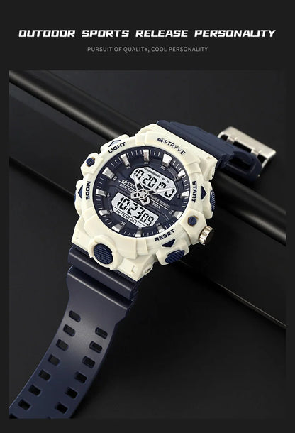 STRYVE Top Brand Electronic Watch For Men Outdoor Sports Waterproof Dual Time Display Quartz Wristwatches Rubber reloj hombre