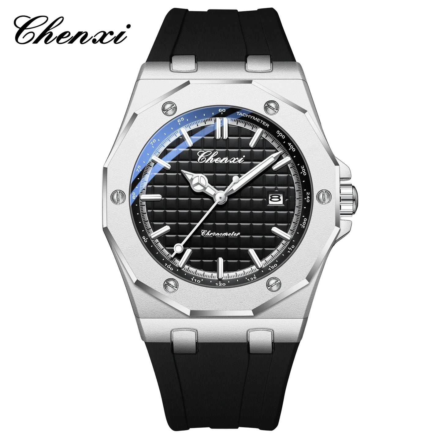 CHENXI 8268 Premium Men's Quartz Watch Night Light Silicone Strap Waterproof Calendar Casual Men's Texture Watch reloj hombre