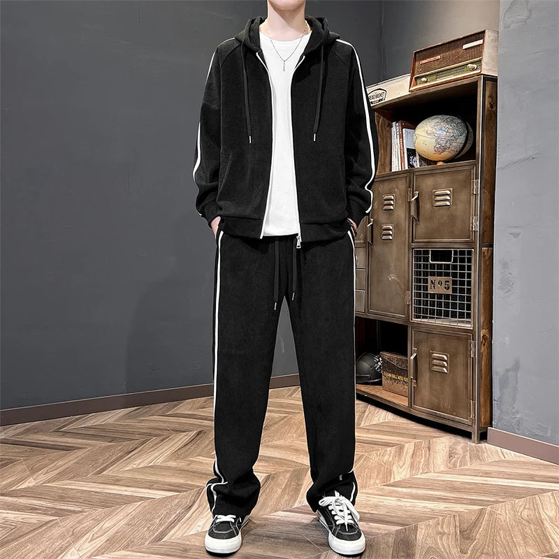 Big Size 8xl 7xl Corduroy Men's Tracksuit Set Black Hoodie Pants 2pcs Suits Autumn Winter Jacket Hooded Oversize Sportswear Man