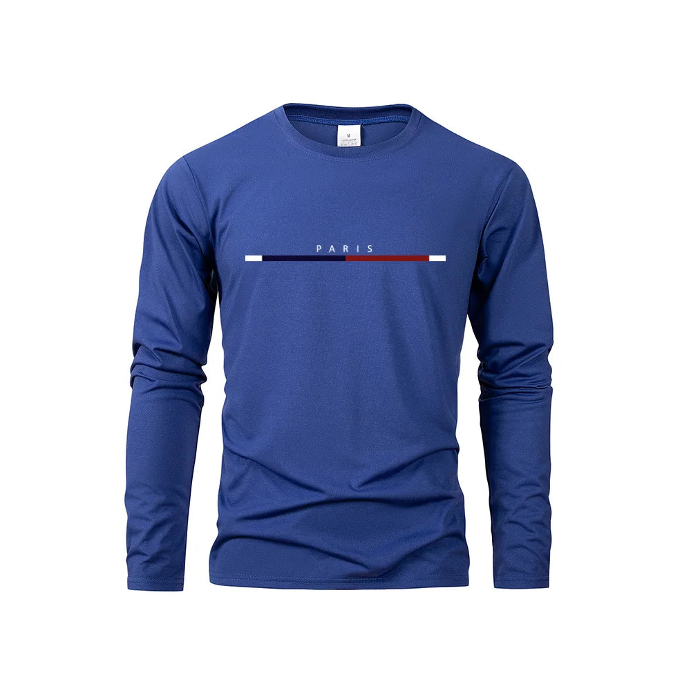 Men's Long Sleeve T Shirts of PARIS Printing Solid Color Casual Tops Autumn High Quality Loose T-Shirt Men Classic Clothing