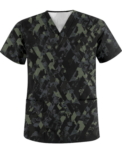 Unisex summer top scrub retro printed work clothes ophthalmology children's center v-neck top pocket t-shirt nurse uniform