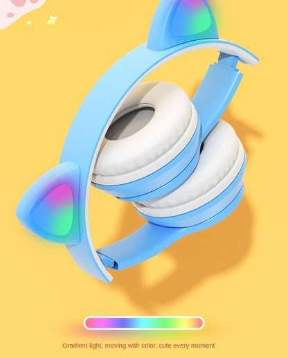 Wireless Headphones Cat Ear Bluetooth-Compatible Helmets Stereo Bass Over-Ear Headsets Sports Headphones for Kids and Adult