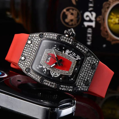 Manufacturer's spot supply, business fashion diamond-set, women's quartz watch red lip wine barrel-shaped watch
