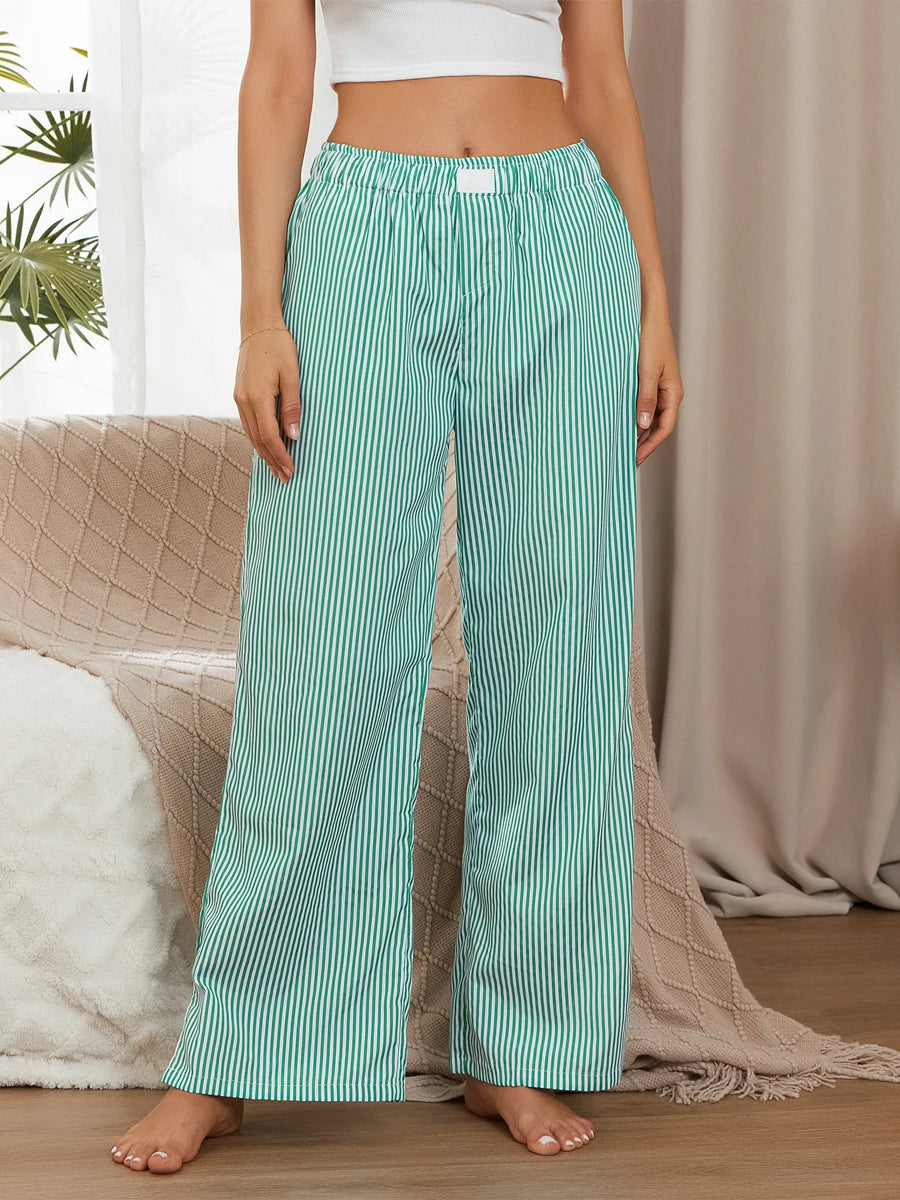 Split Hem Wide Leg Pants Casual y2k Stripe Elastic High Waisted Lounge Pants With Pockets Comfy Work Pants For Women Streetwear