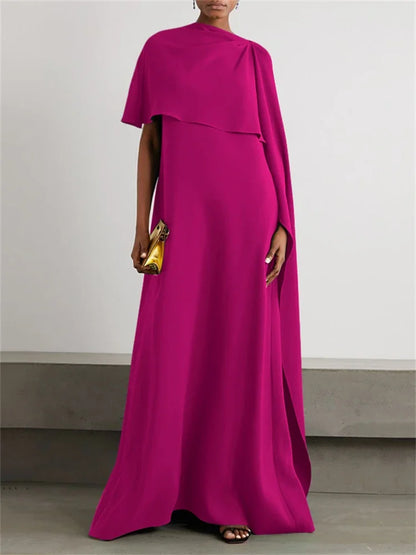 Yeezzi Women's Elegant Solid Color Church Dress 2025 New Spring Summer Cape Sleeves Asymmetric Party Evening Maxi Dresses