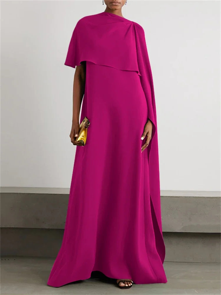 Yeezzi Women's Elegant Solid Color Church Dress 2025 New Spring Summer Cape Sleeves Asymmetric Party Evening Maxi Dresses