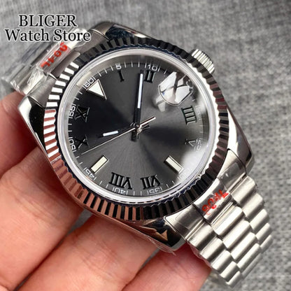 36mm 39mm Sunburst Grey Dial Dark Green Roman Numbers Diving NH35 Automatic Men Watch Stainless Steel Strap Sapphire Glass