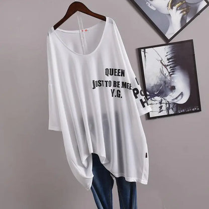 Oversize Letter Printing T Shirt Tops Summer New Short Sleeve Loose Solid All-match Thin Pullovers Casual Fashion Women Clothes