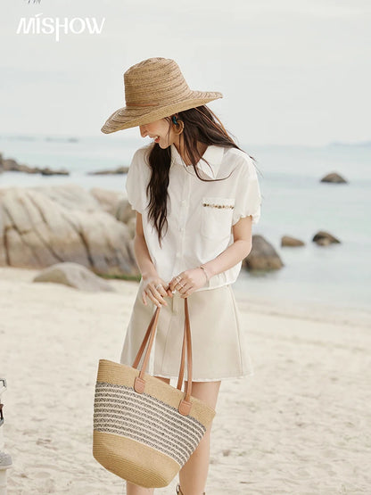 MISHOW Office Lady Summer Skirts Women New 2025 Solid Lace Belt High Waist A-line Hip Skirt Woman Fashion Slimming MXE32B0711