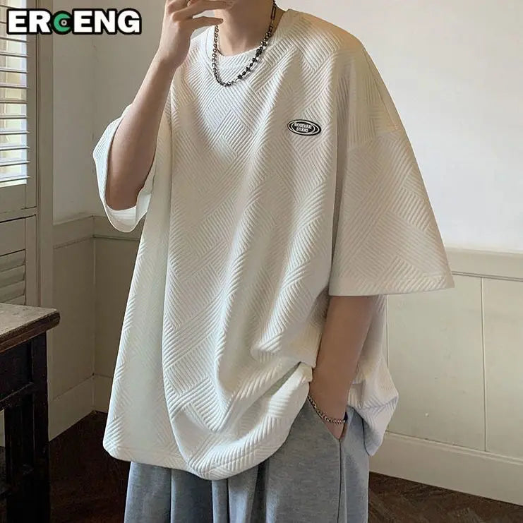 Men's Short Sleeve Summer Loose Round Neck T-shirt Trendy Brand Label Simple Half Sleeve