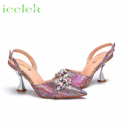 New Arrivals Special Design Pink Color African Women Shoes and Bag Set Pointed Toe Sandals for Wedding Party