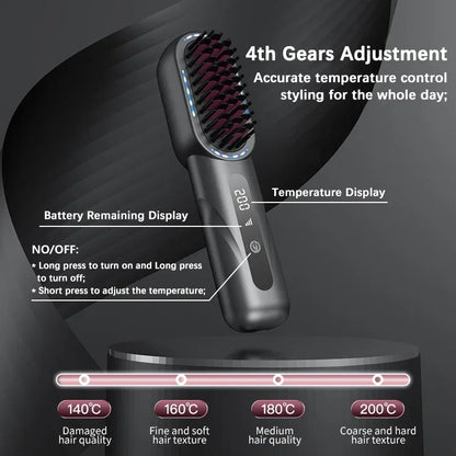 Wireless Straight Curling Hair Comb Heating Negative Ion Hair Straightener Rechargeable Anti-scalding Electric Hair Care Brushes