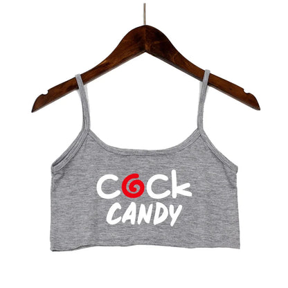 Cock Candy Funny Letters Print Crop Top Female Clothes Sexy Elastic Cotton Camis Sleeveless Short Tank Tops for Women Girls Bar