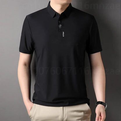 Brand High-End Summer Business Quality Short Sleeved Polo Shirt 2023 Men Trend Casual No Trace Printing Ice Silk Soft Breathable