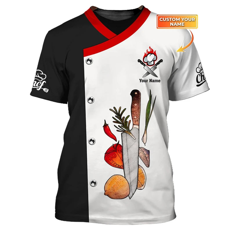 Funny Chef Work Uniform Men's T-shirts Personalization Name Custom Print Tees Casual O-neck Loose Short Sleeve Fashion Cook Tops
