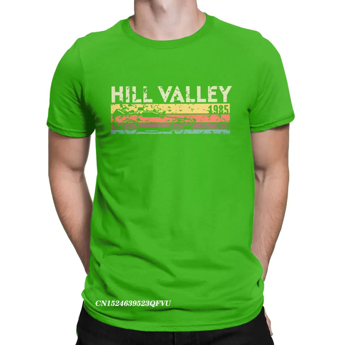 Hill Valley 1985 Tee Shirt Men Back To The Future Tops T Shirts Doc Brown Marty Delorean Time Travel Movie BTTF Tees Plus Size