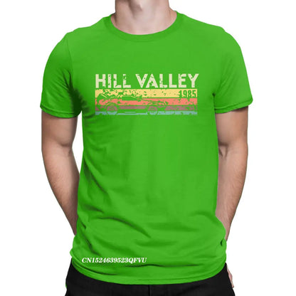 Hill Valley 1985 Tee Shirt Men Back To The Future Tops T Shirts Doc Brown Marty Delorean Time Travel Movie BTTF Tees Plus Size