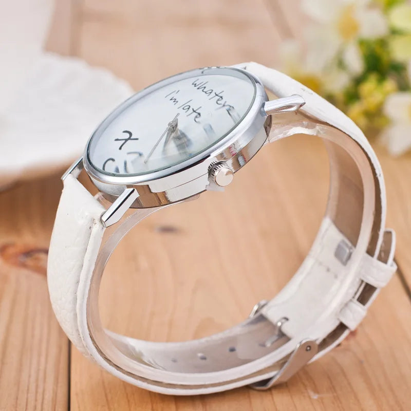 Simple Women Watch Ladies Dress Big Dial  Leather Watches Whatever I Am Late Anyway Letter Watch for Students Reloj Mujer