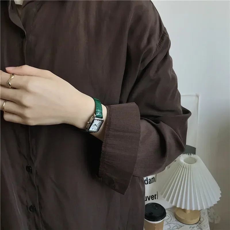 Retro Watches Classic Casual Quartz Dial Leather Strap Band Rectangle Clock Fashionable Wrist Watches for Women Harajuku Y2k