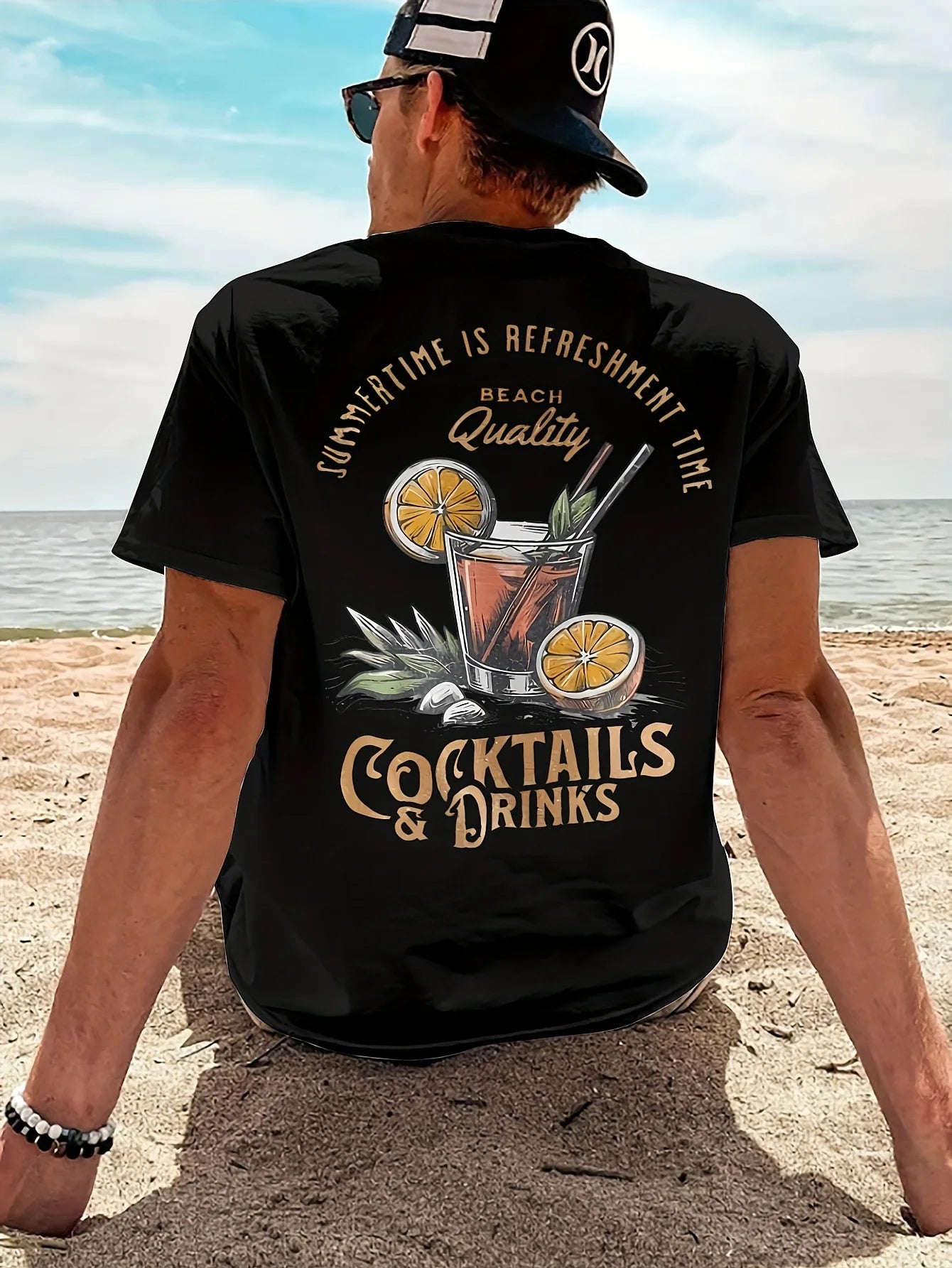 COCKTAILS DRINKS Printed T-shirt Men Summer Beach Short Sleeved Tops Unisex Casual Loose T Shirts Street Men's Cotton Tees