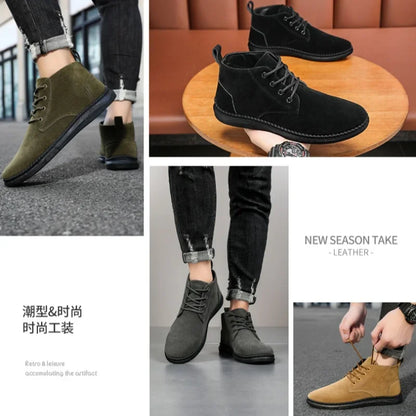 Winter Outdoor Men Casual Shoes Leather Ankle Boots No-slip High Top Male Work Shoes High Quanlity Square Head Men Chelsea Boots