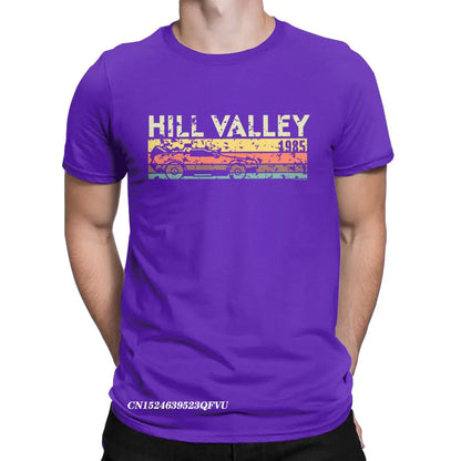 Hill Valley 1985 Tee Shirt Men Back To The Future Tops T Shirts Doc Brown Marty Delorean Time Travel Movie BTTF Tees Plus Size