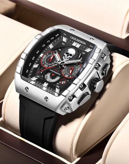 LIGE Men Watch Fashion Business Silicone Waterproof Watches for Men Military Sport Square Quartz Chronograph Relogios Masculino