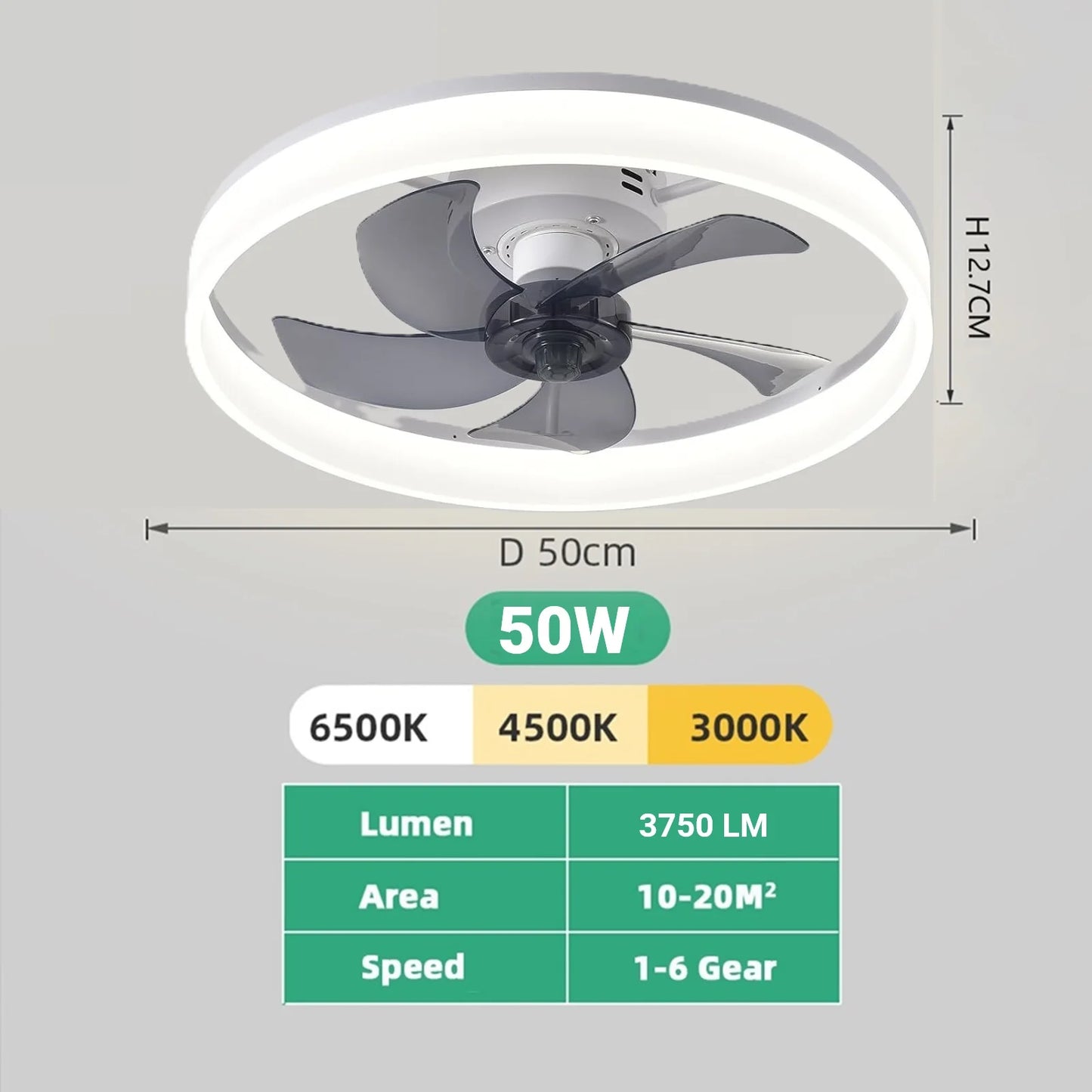 Jelena Round Ceiling Fan Light Fixtures with Remote Control Bedroom Living Dining Room Home Decoration Modern Smart LED Lamp Fan