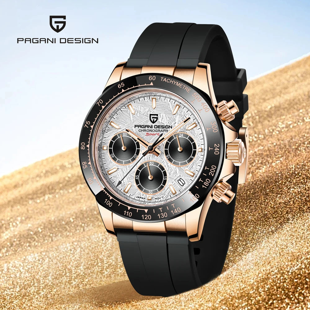PAGANI DESIGN Watches Meteorite Surface Luxury Quartz Watches For Men Stainless Steel Waterproof Chronograph AR Sapphire Crystal