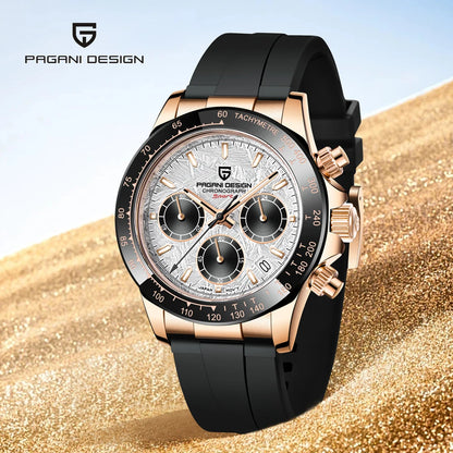 PAGANI DESIGN Watches Meteorite Surface Luxury Quartz Watches For Men Stainless Steel Waterproof Chronograph AR Sapphire Crystal