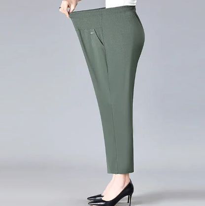 Middle Aged Women's Pants Summer Thin High Waiste Elastic Loose Straight Pants Female Casual Trousers 5XL 6XL 7XL 8XL