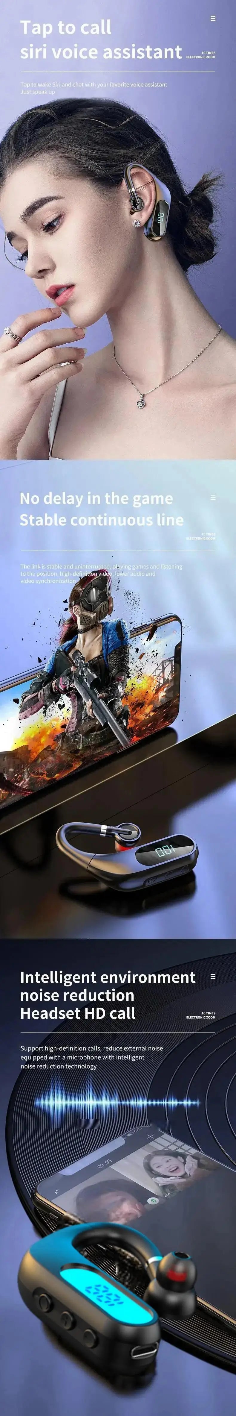 Bluetooth Headphones with Real-time Digital Display HD Sound Quality Durable Endurance with Painless Sports Headphones