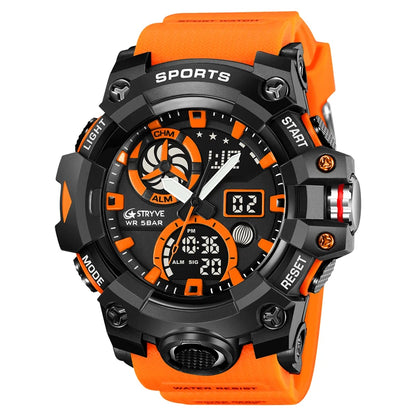 STRYVE Top Brand Electronic Watch For Men Outdoor Sports Waterproof Dual Time Display Quartz Wristwatches Rubber reloj hombre