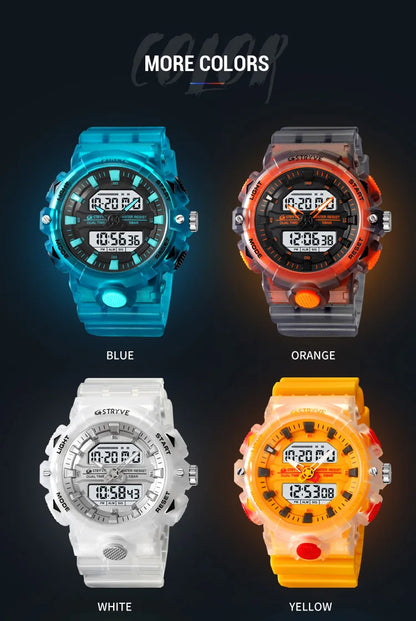 STRYVE Top Brand Electronic Watch For Men Outdoor Sports Waterproof Dual Time Display Quartz Wristwatches Rubber reloj hombre