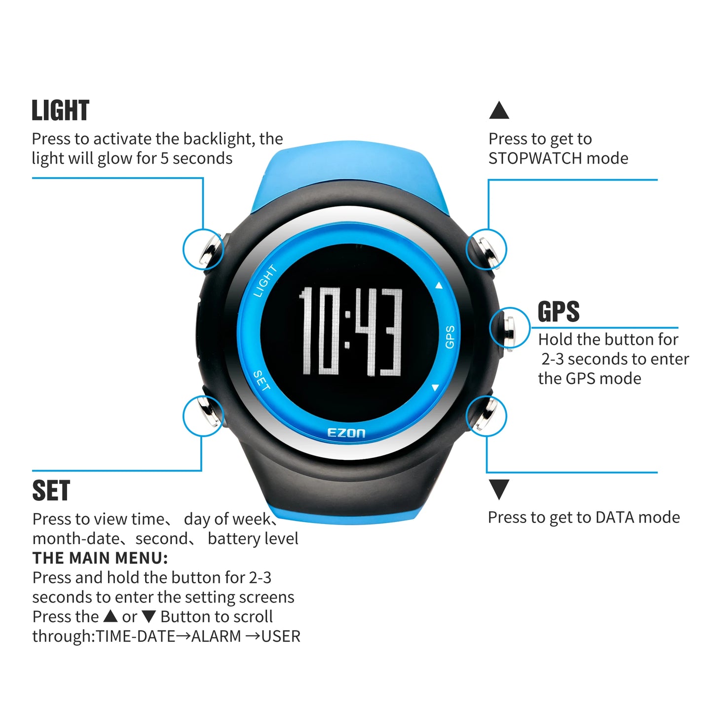 Best Selling EZON T031 GPS Running Sports Watch Sport Outdoor Waterproof Digital Watch Speed Distance Calorie Counter Men Watch