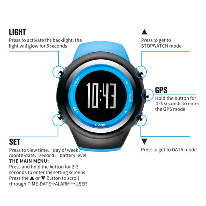 Best Selling EZON T031 GPS Running Sports Watch Sport Outdoor Waterproof Digital Watch Speed Distance Calorie Counter Men Watch