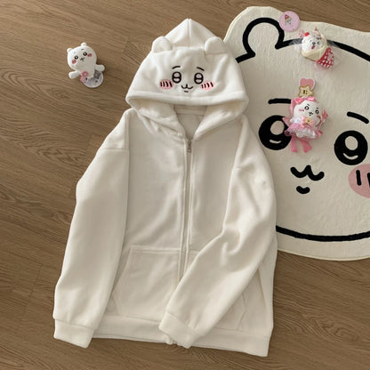 Streetwear Zipper Hoodie Y2K Womens Clothes Harajuku Gothic Kawaii Cute Embroidery Oversized Hooded Sweatshirt Jacket Coat