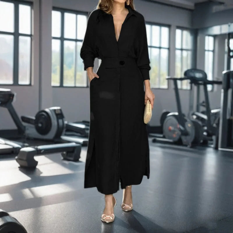 Summer 2025 Women's Commuter Shirt Dress Solid Color Long Sleeve Waist Irregular Design Fashionable Temperament