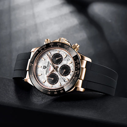 PAGANI DESIGN Watches Meteorite Surface Luxury Quartz Watches For Men Stainless Steel Waterproof Chronograph AR Sapphire Crystal
