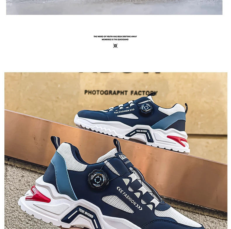 Men's Korean rotating shoelaces trendy sports shoes four season soft soled comfort casual sneakers outdoor student running shoes