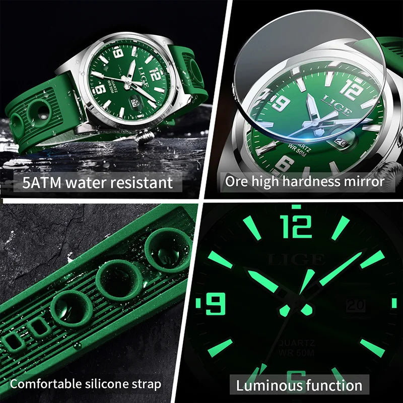 LIGE Man Watch Fashion Military Sport Quartz Calendar Watches for Men Waterproof Luminous Business Male Clock Relogio Masculino