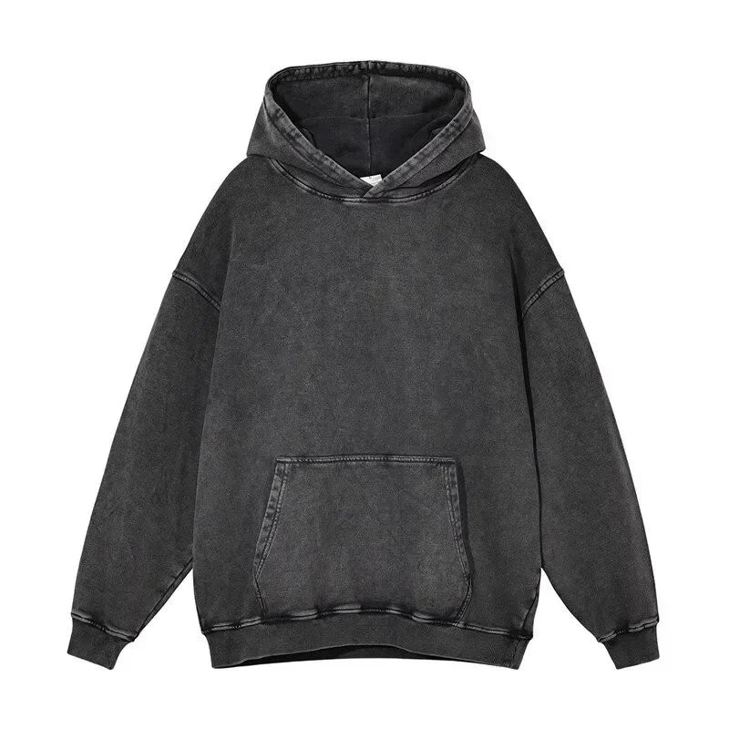 Washed out Thin Cotton Hoodie Sweatshirt Shoulder Drop Shoulder Large Size Women's Clothing Straight Cut Cuff Neckband