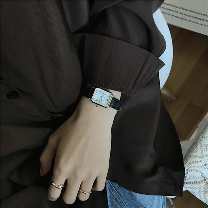 Retro Watches Classic Casual Quartz Dial Leather Strap Band Rectangle Clock Fashionable Wrist Watches for Women Harajuku Y2k