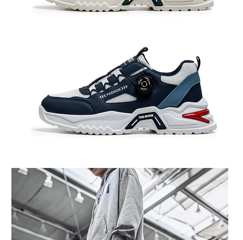 Men's Korean rotating shoelaces trendy sports shoes four season soft soled comfort casual sneakers outdoor student running shoes